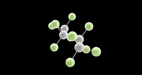 Canvas Print - Perfluorobutane molecule, rotating 3D model of simple fluorocarbon, looped video with alpha channel