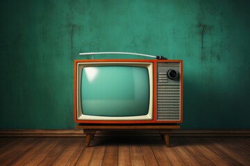 Wall Mural - an old television placed on a wooden floor. perfect for adding a retro touch to your designs or illu