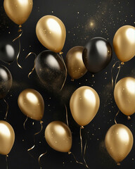 golden and black balloons with particles banner template