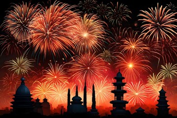 Wall Mural - Fireworks for holidays and new year or. In Italy fireworks are a tradition. Ferragosto Night and chinese new year, fourth of july, cinco de mayo,
