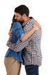 © Heyt/peopleimages.com - Love, care and young couple hugging for reconciliation, connection and pride for relationship. Happy, romance and man embracing his woman with sweet gesture isolated by transparent png background.