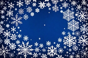 Wall Mural - Snowflakes frame with dark blue background for Christmas and New Year or winter season template for inviation, greeting card, holiday poster, banner