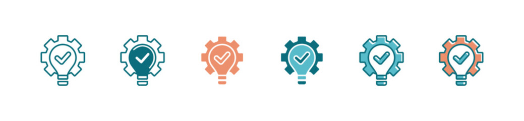 Poster - gear light bulb creative idea icon vector innovation thinking solution with checkmark symbol illustration