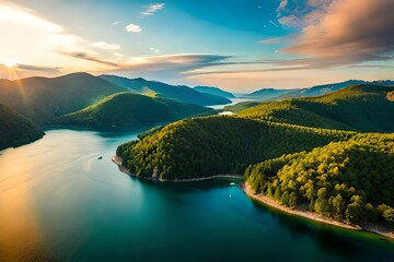 Canvas Print - landscape with lake and mountains