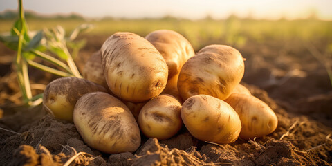 Wall Mural - Freshly harvested potatoes in a field