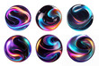 © Pavel - Bold iridescent wavy sphere blob shape isolated set. Colorful liquid paint translucent bubble drop. Ai generated on transparent background png
