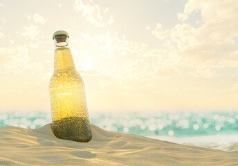 Beer Bottle On The Beach