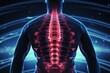 Lower and upper back pain highlighted in blue and red. Person with back pain. Medical concept.