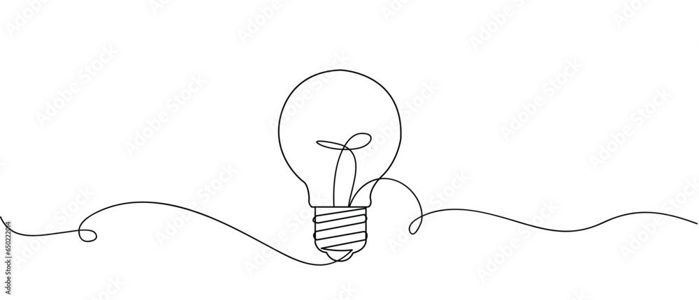 single continous one line art idea light bulb . creative solution team ...