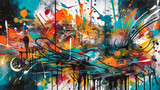 Fototapeta Paryż - Paint splatter colorful on black background, generative AI.