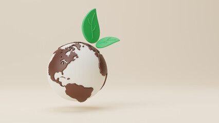 Wall Mural - World soil day, Earth day symbol celebration as an international climate change concept. Plant life, Concept of Save World, Earth day. Pure green plant with soil. Saving the world. 3d rendering