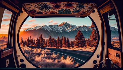 Wall Mural - view from the window of the van. Generative in ai