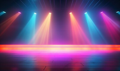 Empty stage with colorful light, photography studio indoor scene