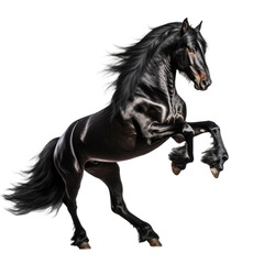  Black stallion lift two legs on air in transparent background