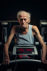 Poster - Man sitting on machine with clock on it.