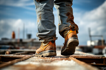 Canvas Print - Image of a male worker wear comfort uniform and boots generative AI concept