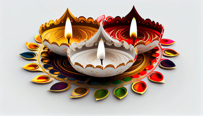 Wall Mural - Colorful Diwali diya isolated, festival of lights, white background, Ai generated image