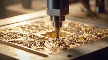 Wall Mural - Close - up view of a CNC machine carving wood