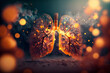 Human lungs abstract illustration. Orange color Bokeh background. Respiratory system health concept.