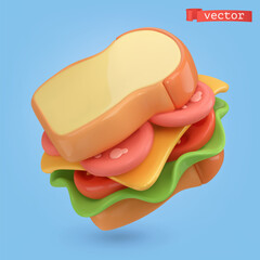 Wall Mural - Sandwich, 3d cartoon vector icon