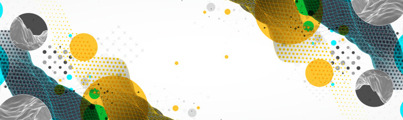 The abstract wave is made in a frame style. Halftone Template for science and technology presentation.