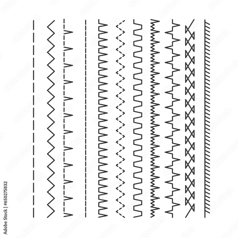 Different types of machine stitch vector seamless brushes set Stock ...