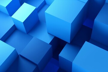 Abstract 3d render, blue geometric background design with cubes, Generative AI