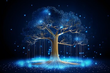 Tree growth concept in futuristic technology background.