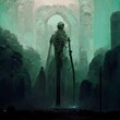 sword skeleton ruins green mist 