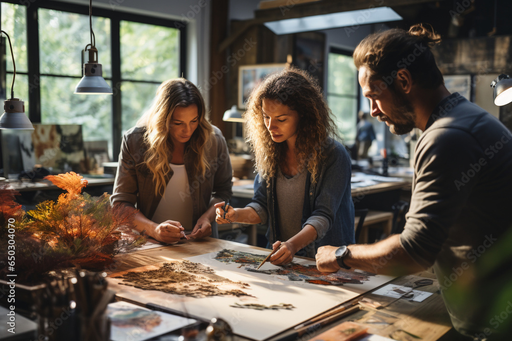 group of contemporary artists and designers collaborating on a project ...