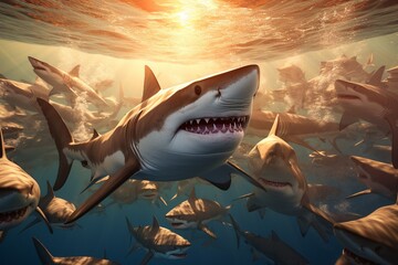 Wall Mural - sharks and shark, Generative AI