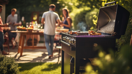 Wall Mural - group of people having barbecue