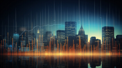 Wall Mural - digital technology background with abstract city skyline