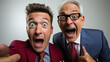 © best stock - Two businessmen with surprised faces, strength, will, success business concept.