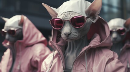Wall Mural - A group of cats wearing pink sunglasses. AI