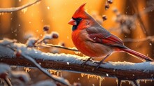 Cardinal On A Snowy Treebranch