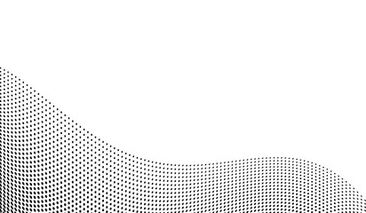 Wall Mural - Abstract half tone waves texture. Pop art dotted pattern. Optical spotted effect. Halftone wavy gradient background. Black white banner. Monochrome vector illustration