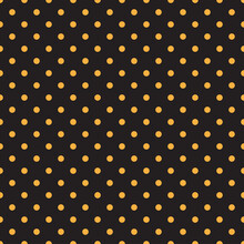 Orange Polka Dots Pattern On Black Background.