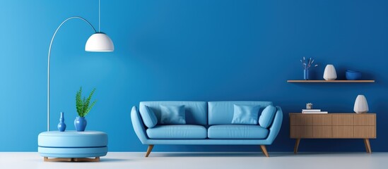 Poster - a living room with a blue wall