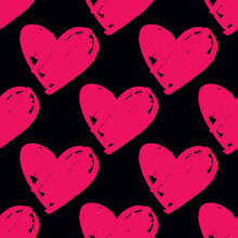 Tile Vector Pattern With Pink Hearts On Black Background
