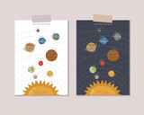 Fototapeta Boho - Solar System Poster, Educational Posters, Kids Wall Decor, Kindergarten Decor, Classroom Posters, Educational Space vector, Kawaii Planets