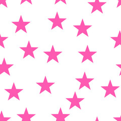 Seamless  pattern with pink stars on white background. For wrapping paper, fabrics, kids clothes, festive packaging