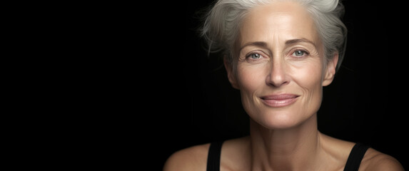 Wall Mural - Woman model in her 50s posing for skin care advertisement. Generative AI