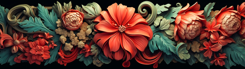 Wall Mural - Abstract Floral Banner.  Vivid Background. AI Generated