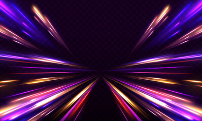 Wall Mural - city light trails motion background. light arc in neon colors, in the form of a turn and a zigzag. i