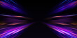 Neon stripes in the form of drill, turns and swirl. Illustration of high speed concept.  Image of speed motion on the road. Abstract background in blue and purple neon glow colors.