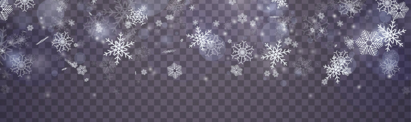 Wall Mural - Seamless realistic falling snow or snowflakes. Cold weather effect. Magic fantasy nature snowfall decoration. Vector illustration