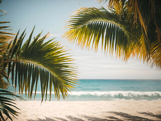 Wall Mural - Coconut palm tree with Beautiful Tropical beach and sea