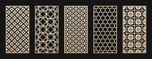 Decorative Panels For Laser Cut, CNC Cutting. Modern Abstract Geometric Patterns With Floral Grid, Lattice, Curved Lines. Moroccan Style Ornaments. Vector Stencil For Wood, Metal. Aspect Ratio 1:2