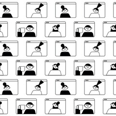 Wall Mural - online remote video conference call seamless pattern concept. business communication via internet co
